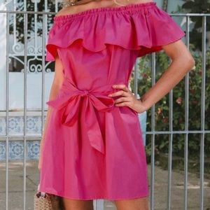 Cupshe pink ruffle off shoulder dress Barbicore